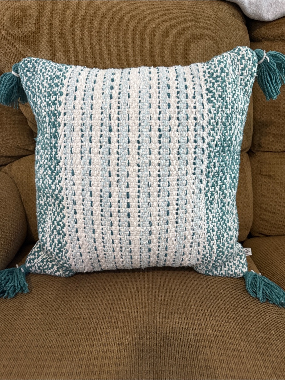 Hearth & Hand Teal and White Woven Tassel Accent Pillow